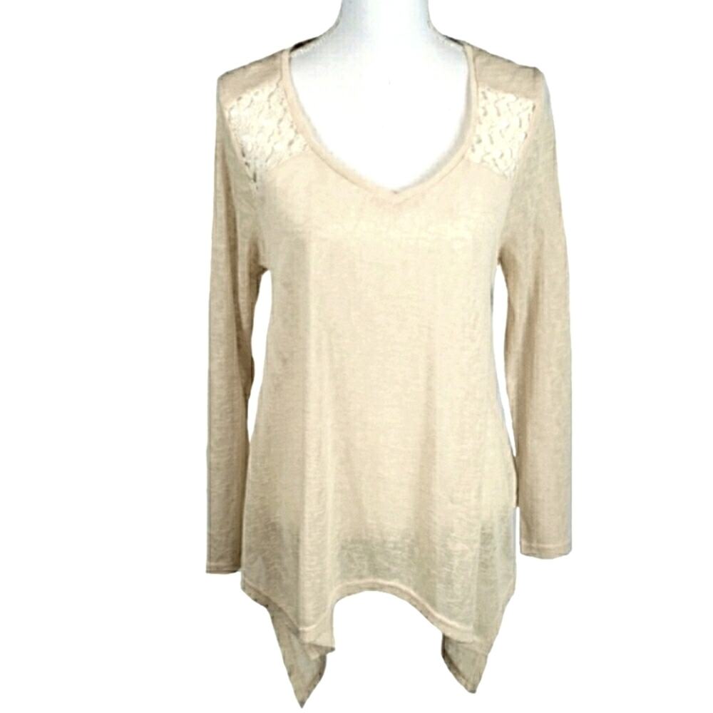 Umgee Lightweight Crochet Ecru Lace Sweater Top - size medium